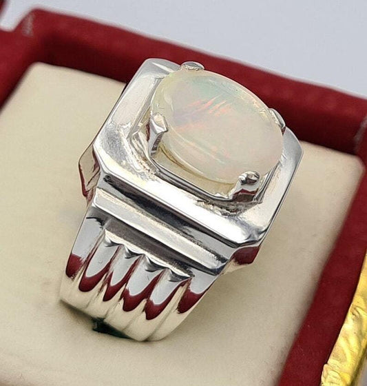 opal ring natural white opal australian handmade jewelry sterling silver ring - Heavenly Gems