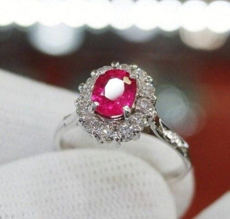 AAAA Superb quality ruby flawless engagement ring 18k white gold diamond ring - Heavenly Gems