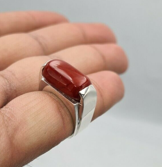 Natural Dark Deep Red Coral Margan coral ring marjan unisex ring silver jewelry  Sterling Silver 925 - Heavenly Gems