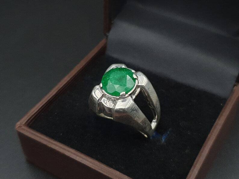 Natural Emerald Ring For Men Women 925 Sterling Silver Handmade Ring Real Green - Heavenly Gems