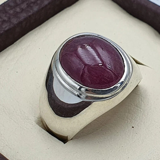 Natural Ruby Ring For Men Cabochon Ruby 925 Sterling Silver Handmade Ring Deep - Heavenly Gems
