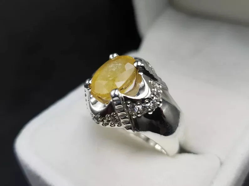 Natural Yellow Sapphire Men's Ring - Pukhraj Ring for Men - Heavenly Gems