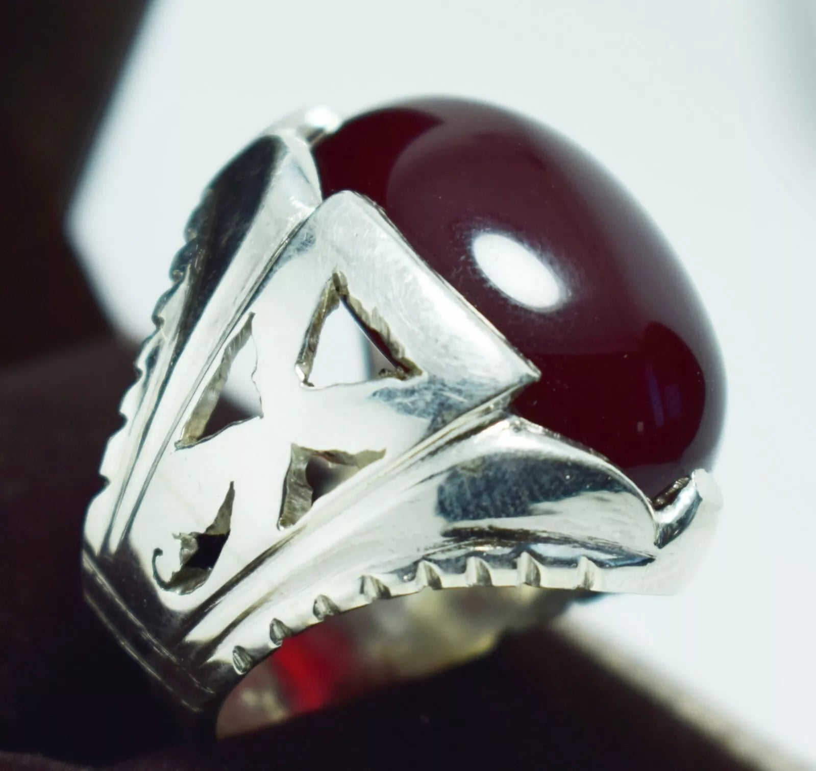 Handcrafted Brown and Blood Red Yemeni Agate Men's Aqeeq Ring - Perfect Gift Jewelry - Heavenly Gems