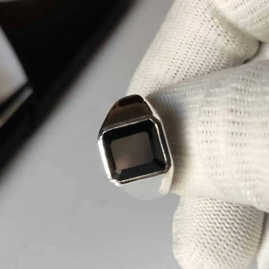 Yemeni Aqeeq Rings, Sterling Silver 925 Natural Agate Ring Men, Black aqeeq ring - Heavenly Gems