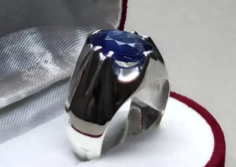 4.6 Carat Sapphire Ring - Sterling Silver Handmade Men's Ring - Heavenly Gems