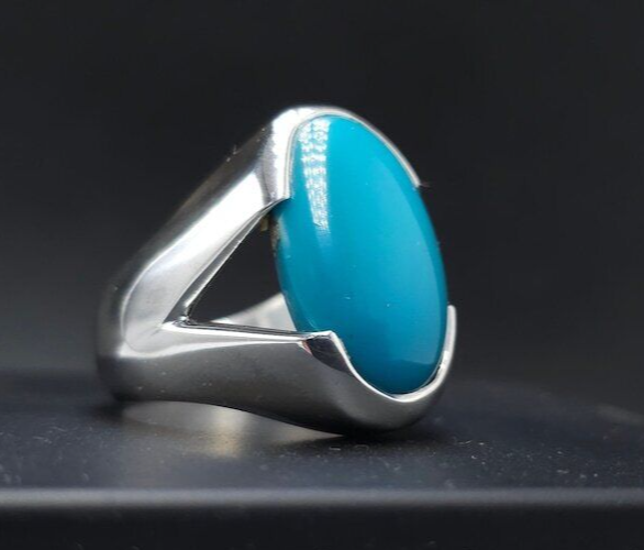 Genuine Turquoise Gemstone Sterling Silver Ring Big natural turquoise pomellato - Heavenly Gems