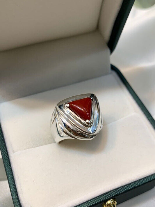 Natural Mens Womens Red Coral Ring Sterling Silver 925 HandCrafted marjan ring - Heavenly Gems