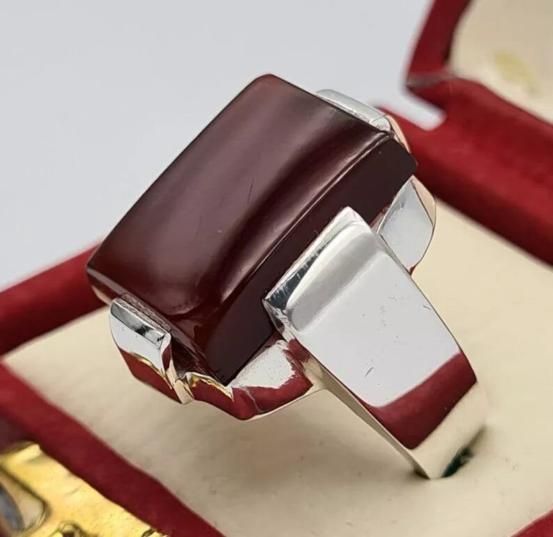Yemeni Aqeeq Aqiq Akik Jewelry Unisex ring hakik real gemstone blood red ring - Heavenly Gems