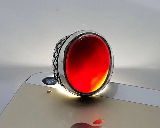 Real Yemeni Aqeeq Ring Shia Rings 925 Sterling Silver Ring Snake Skin Design - Heavenly Gems