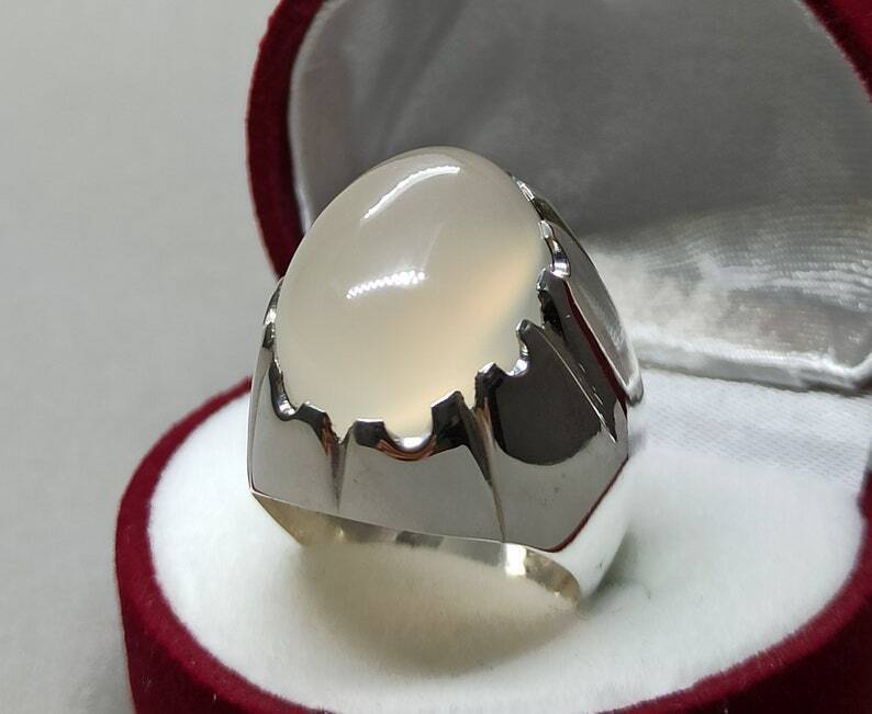Mens Real Quartz Ring High Quality Sterling Silver 925 Moonstone Dur e Najaf - Heavenly Gems