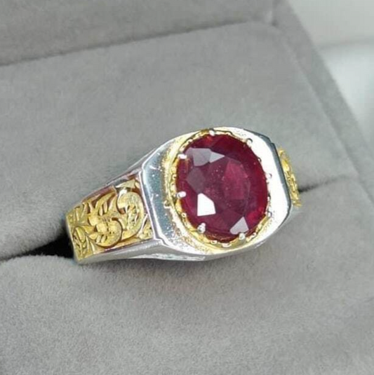 Ruby Ring Yaqoot Ring For Men Sterling Silver 925 Ring Natural Ruby Ring unisex - Heavenly Gems