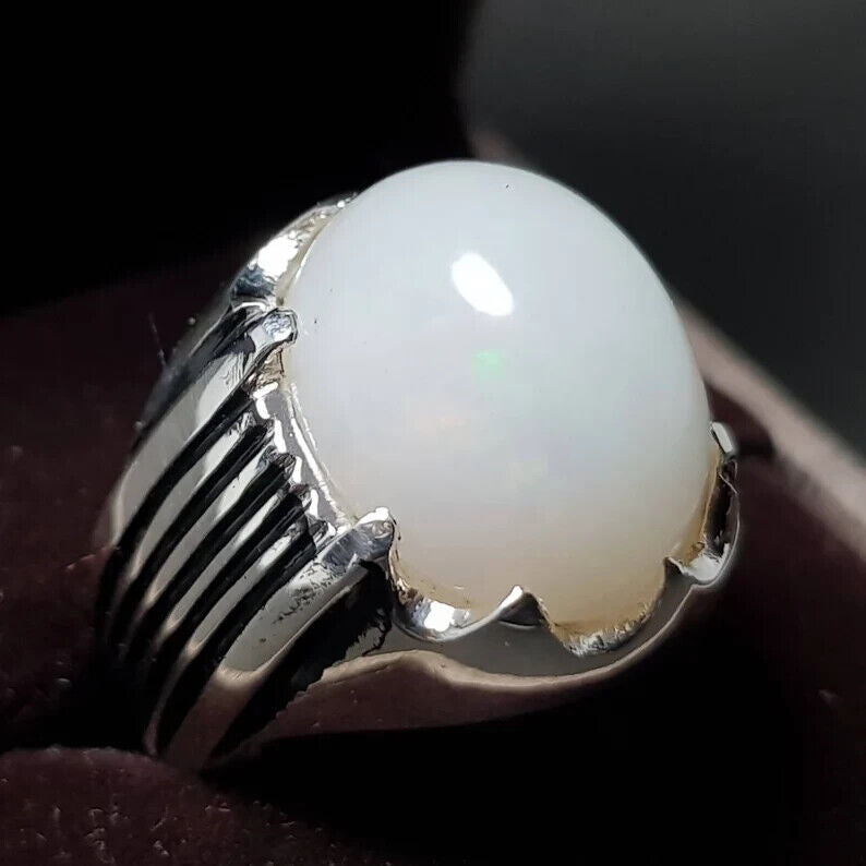 White Opal Ring Ethiopian Mens Opal stone ring Real Opal ring White Opal ring - Heavenly Gems
