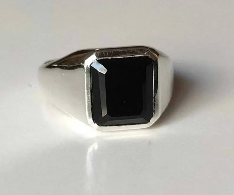 Yemeni Aqeeq Rings, Sterling Silver 925 Natural Agate Ring Men, Black aqeeq ring - Heavenly Gems