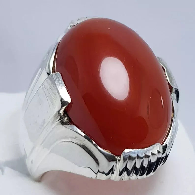 Men's Yemeni Dark Brown Black Aqeeq Ring - Exquisite Agate Stone in Premium Sterling Silver - Heavenly Gems