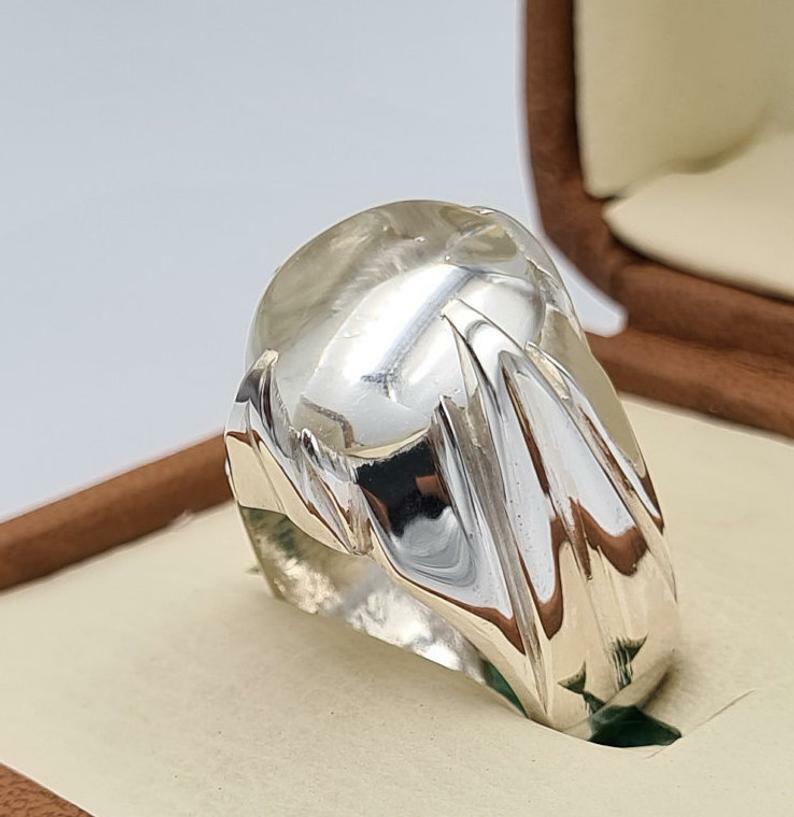 Natural Najaf Quartz Stone Sterling Silver Ring - Zodiac Gift for Him - Heavenly Gems