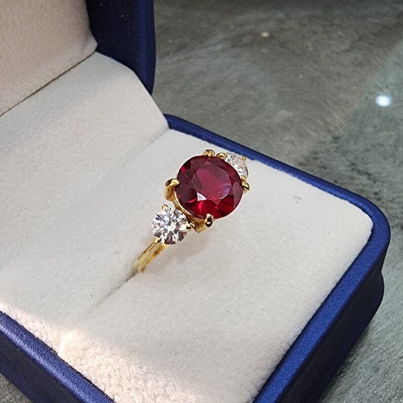 18k Gold lab made ruby ring Engagement ring in Gold with ruby stone in red color - Heavenly Gems