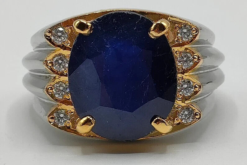 Natural Royal Deep Blue Sapphire Men's Ring Sterling Silver 925 Blue Sapphire - Heavenly Gems