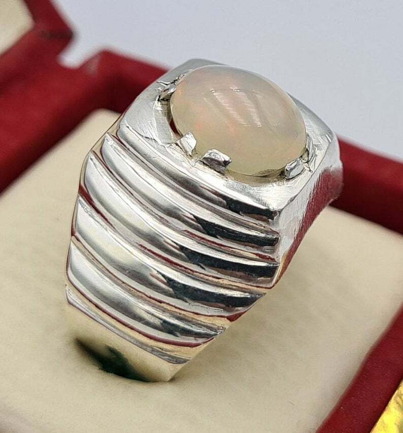 Mens Opal Ring Beautiful Natural Australian opal jewelry easter gifts mens ring - Heavenly Gems