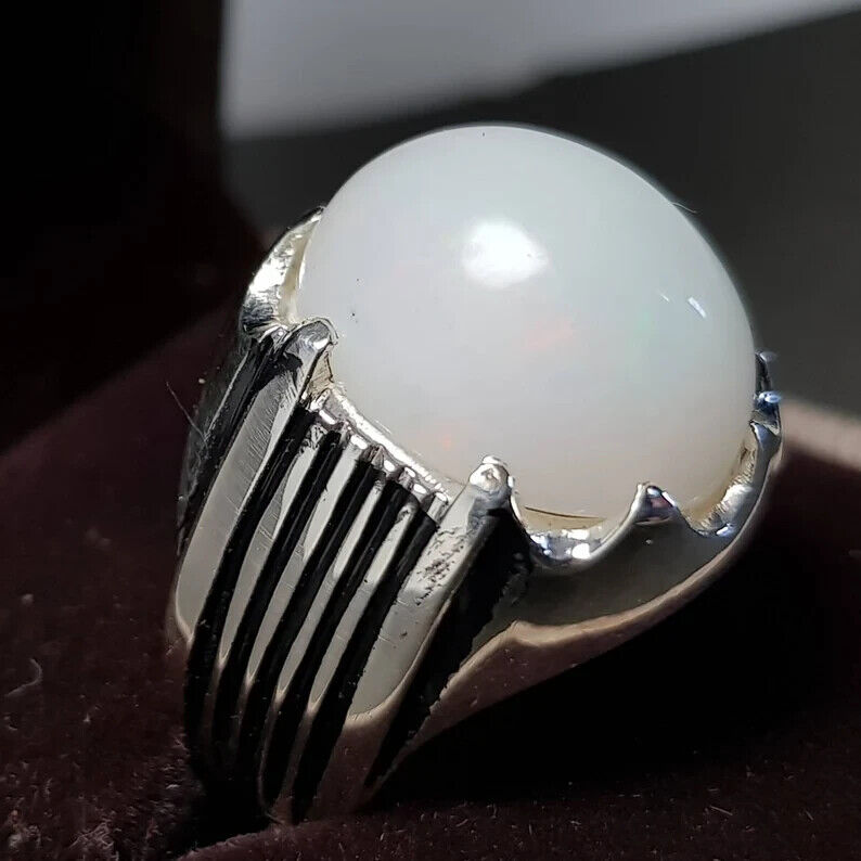 White Opal Ring Ethiopian Mens Opal stone ring Real Opal ring White Opal ring - Heavenly Gems