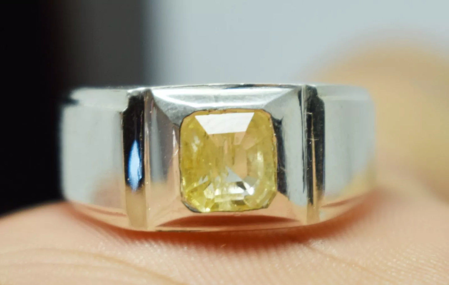 Yellow Sapphire Pukhraj Ring - Sterling Silver Ceylon Sapphire Men's Jewelry - Heavenly Gems