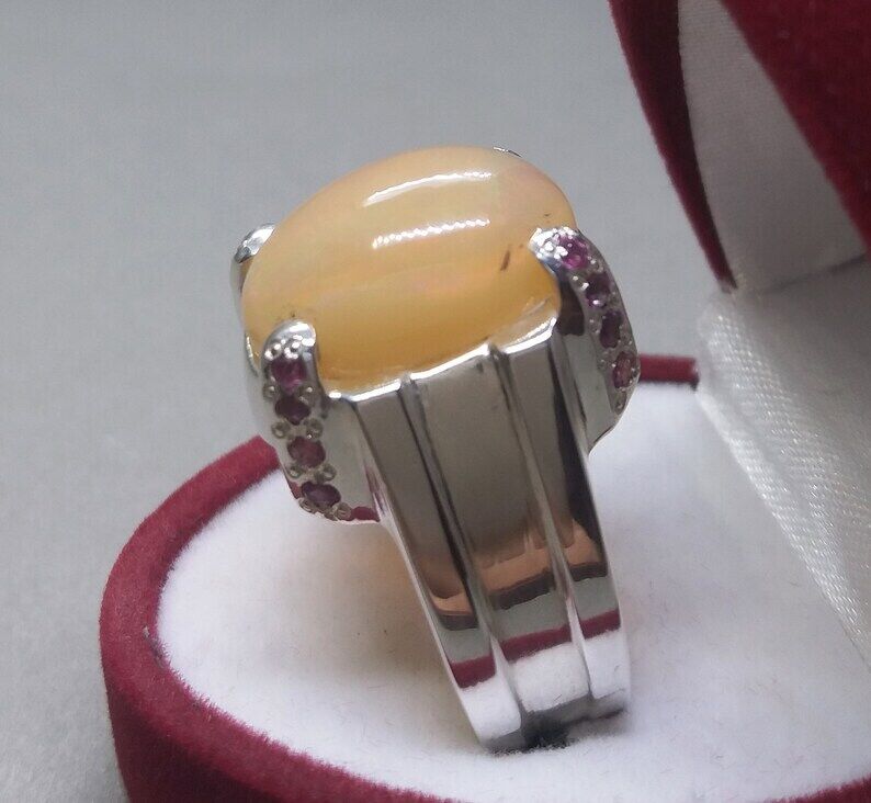 Natural Unheated Untreated Big Fire Opal Mens Ring Sterling Silver 925 ring - Heavenly Gems