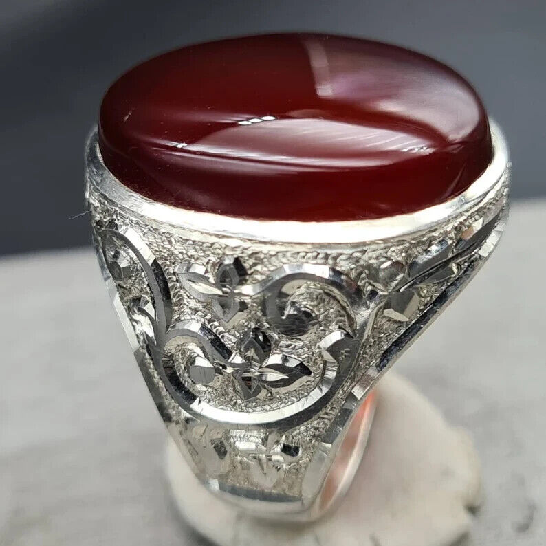 Yemeni Aqeeq Oval Cut Ring Shefat Al Abad Al Habshi blood red Aqeeq Yemeni Kabadi Aqeeq - Heavenly Gems