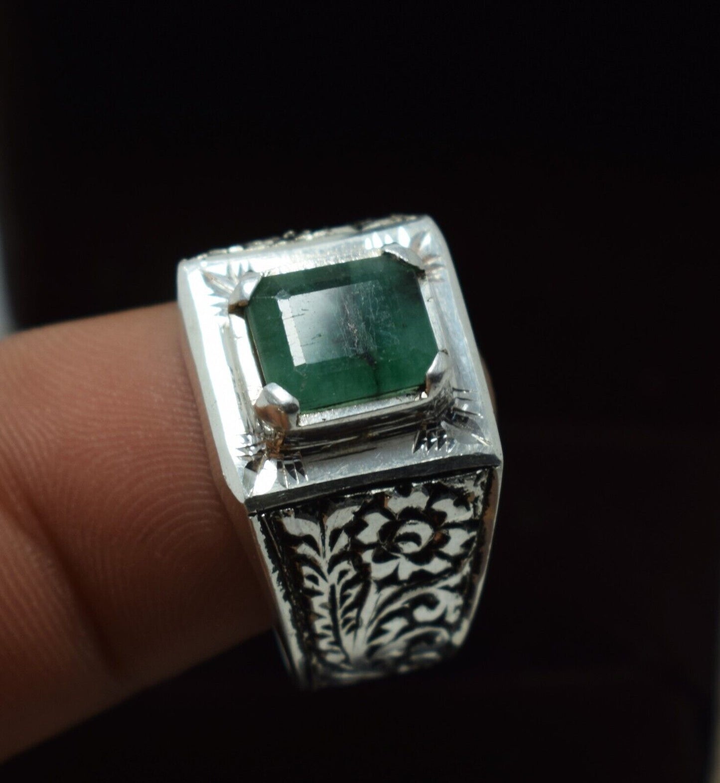 Natural Emerald Ring mens emerald bague sterling silver handmade emerald ring 925 Sterling Silver - Heavenly Gems