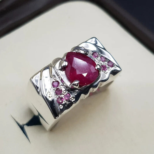Natural Ruby Ring For Men 925 Sterling Silver Handmade Ruby Mens Ring Gift man - Heavenly Gems