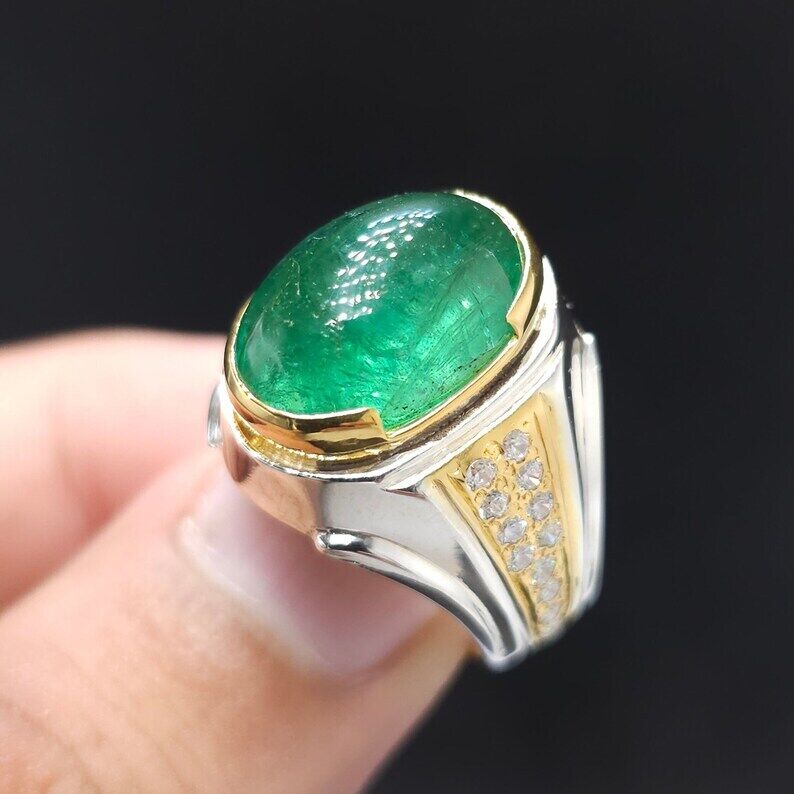Big Men Emerald Rings Natural Emerald Engagement Rings Wedding Ring Gift For Him - Heavenly Gems