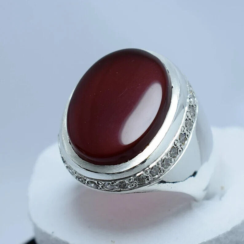 Mens Brown Black Aqeeq Ring Yemeni Aqeeq Ring for Men Mens Yemeni akik Ring brown Sterling Silver 925 (Premium Quality) - Heavenly Gems