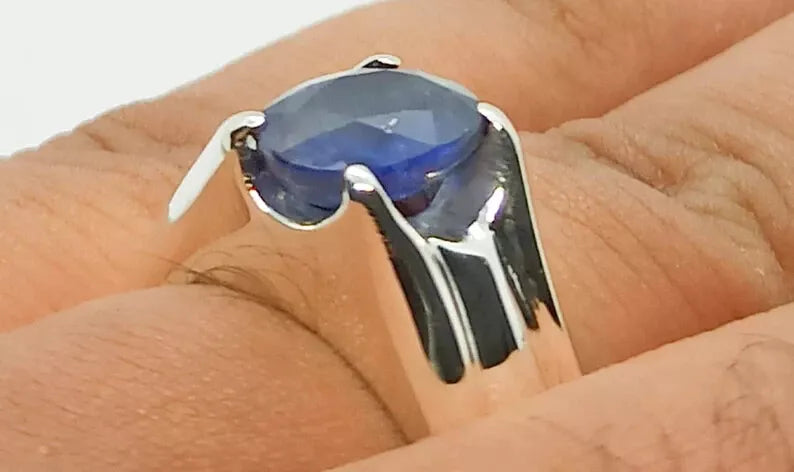 Natural Royal Deep Blue 2.5 Carat Sapphire Men's Ring - 925 Sterling Silver Handmade - Heavenly Gems