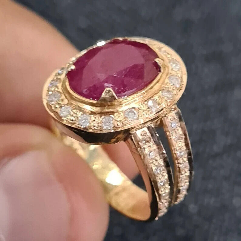 Unheated Untreated Ruby Ring Women Ring Wedding real Gold and Diamonds rings - Heavenly Gems