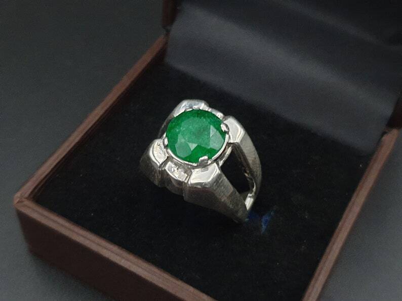 Natural Emerald Ring For Men Women 925 Sterling Silver Handmade Ring Real Green - Heavenly Gems