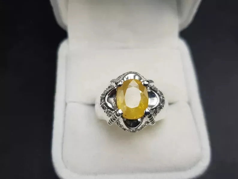 Natural Yellow Sapphire Men's Ring - Pukhraj Ring for Men - Heavenly Gems