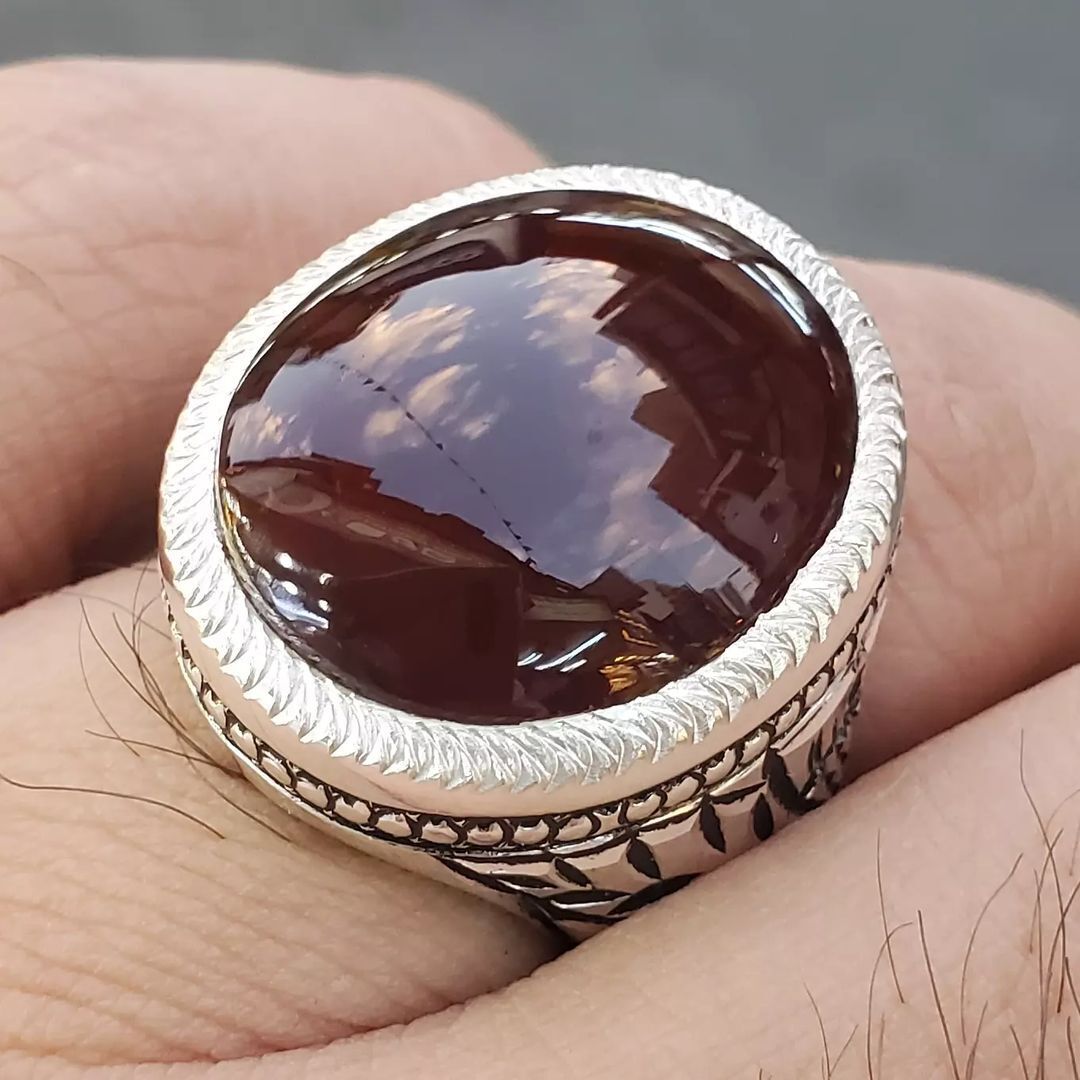 Mens Yemeni Aqeeq Ring Deep Blood Red Yamni Agate Ring For Man Natural Agate - Heavenly Gems