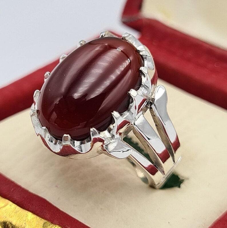 Yemeni Aqeeq Yamani Yamni Yemen Agate Akik Haqiq Ring Sterling Silver Bague Hand - Heavenly Gems