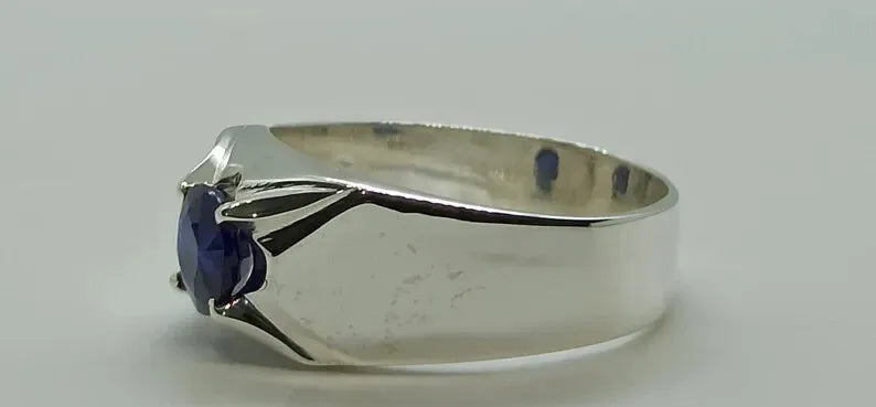 Natural Royal Deep Blue Sapphire Mens Ring Sterling Silver 925 Handmade Blue men - Heavenly Gems