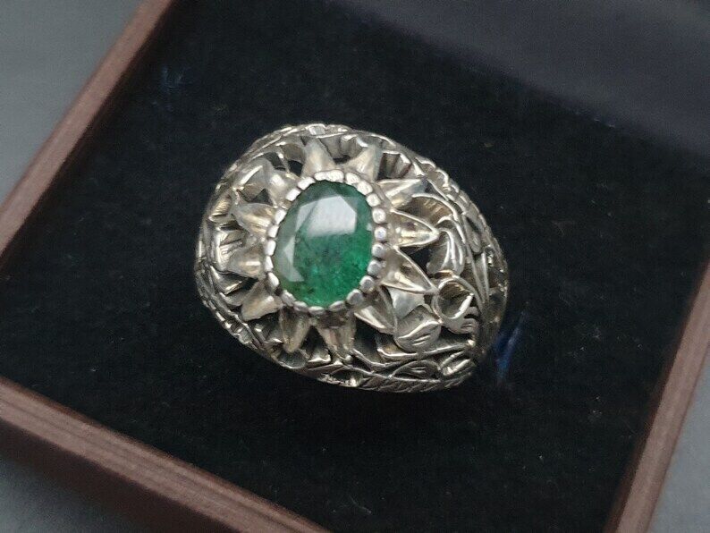 Natural Emerald Ring For Men Women 925 Sterling Silver Handmade Ring Green ring - Heavenly Gems