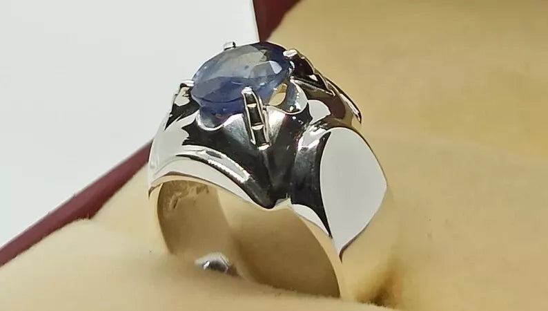 Natural Elegant 3 Carat Blue Sapphire Men's Ring - Sterling Silver 925 Gifts - Heavenly Gems