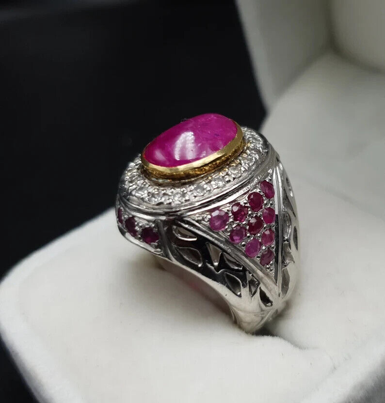Mens Ruby Ring Natural Cabochon Mens Ruby 925 Sterling Silver Handmade gift mens - Heavenly Gems