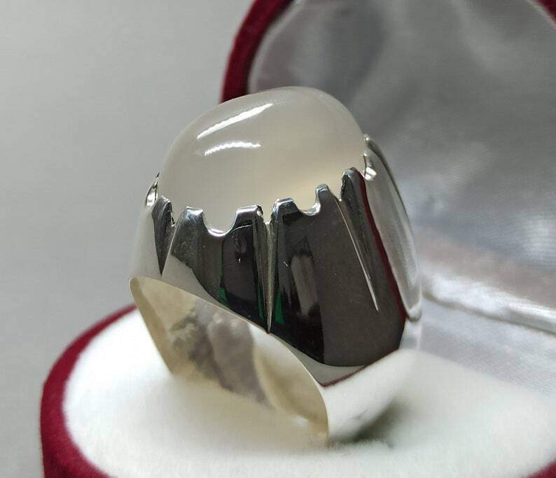 Mens Real Quartz Ring High Quality Sterling Silver 925 Moonstone Dur e Najaf - Heavenly Gems