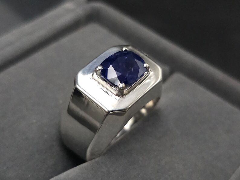 Natural Sapphire Ring For Men Royal Blue Ceylon Sapphire 925 Sterling Silver man - Heavenly Gems