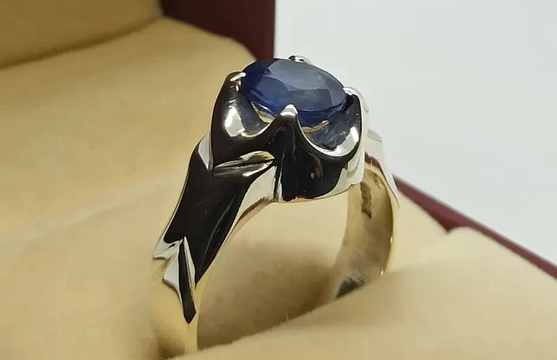 Natural Royal Deep Blue Sapphire Mens Ring Sterling Silver 925 Handmade Blue man - Heavenly Gems