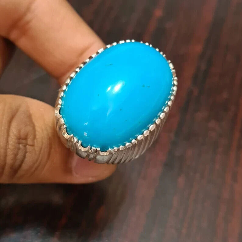 Mens Big Feroza ring in real sterling silver 925 Mens Jambo size Turquoise Ring - Heavenly Gems