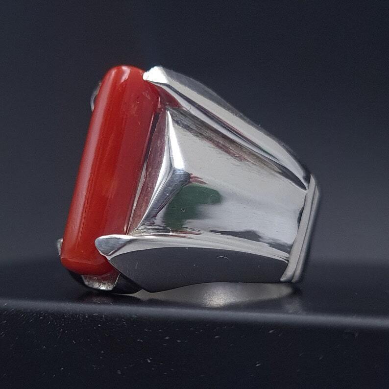 Big Real Dark deep Beautiful Coral Ring Coral Rings For Men Coral stone Men Band - Heavenly Gems
