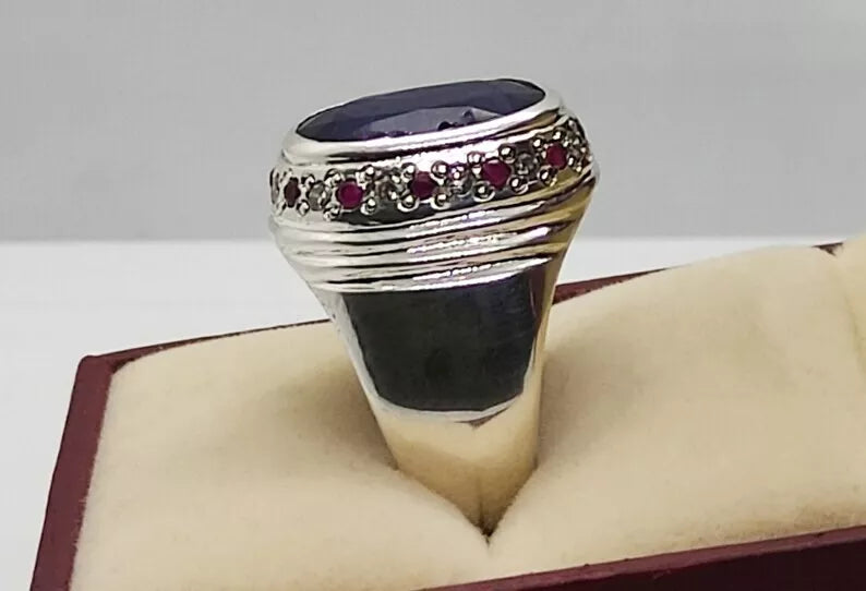 Oval Cut Natural 8 Carat Blue Sapphire Unisex Ring Sterling Silver 925 Hamdmade - Heavenly Gems
