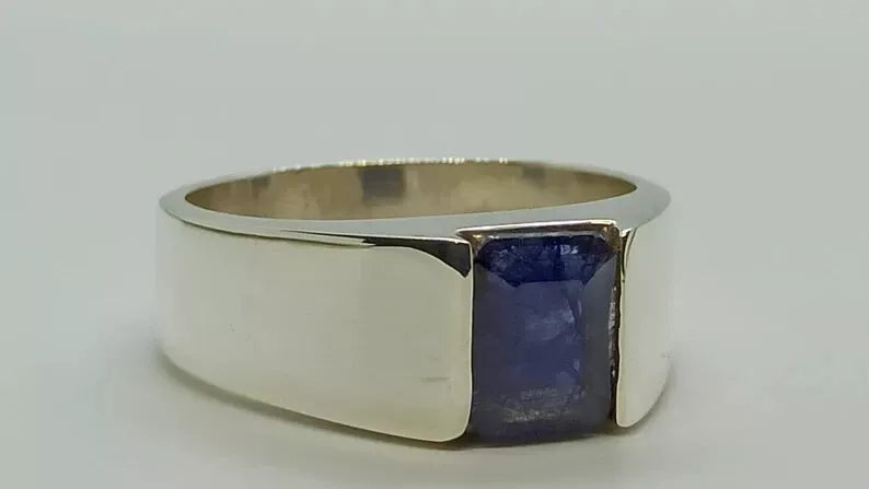Natural men's Blue Sapphire 4 Carat Emerald Cut Men's Sterling Silver 925 jewelry - Heavenly Gems
