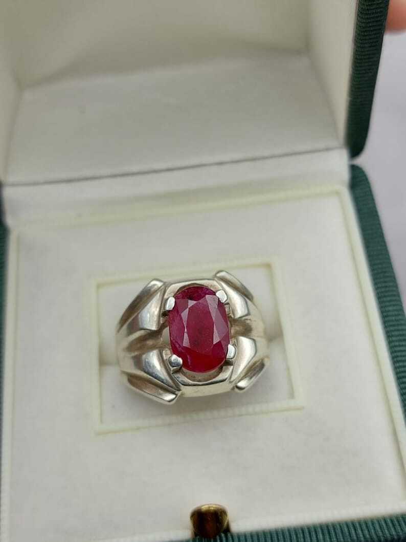 Natural Oval Ruby Mens Ruby Ring Sterling Silver 925 Handmade Ring Yaqoot ring - Heavenly Gems