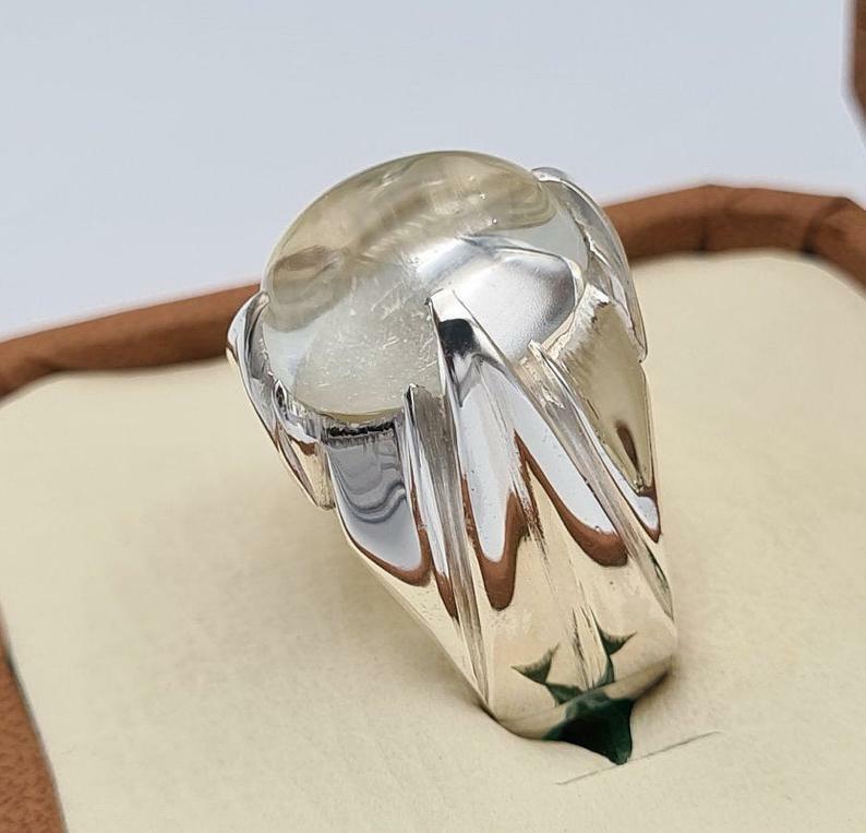 Natural Najaf Quartz Stone Sterling Silver Ring - Zodiac Gift for Him - Heavenly Gems