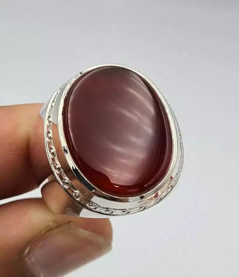 Handcrafted Blood Red Yemeni Aqeeq Ring - Natural Agate Aqiq Gemstone Jewelry for Men - Heavenly Gems